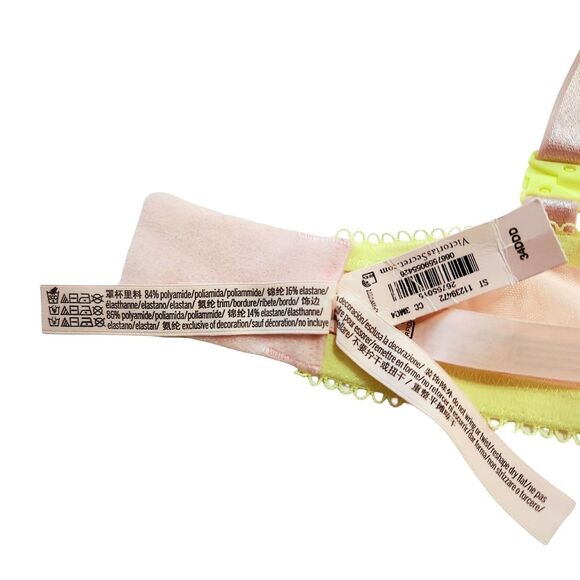 Victoria's Secret Tease Lace Trim Unlined Demi Bra Pink Yellow 34DDD/34F NWT - Picture 9 of 9